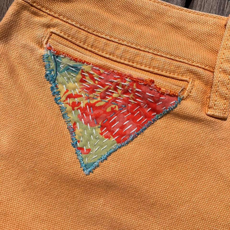 Patchwork Orange reworked Madewell shorts, size 28”