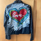 Handpainted Punk Love vegan leather moto jacket, size L